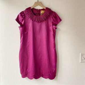 pink smoke fuchsia scalloped hem satin mini dress size s small